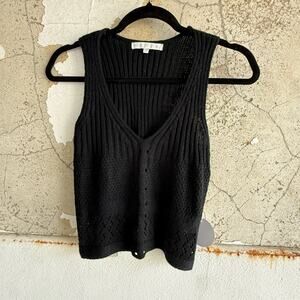 Black Knit Sweater Tank Top Textured Ribbed‎ Sleeveless Scoop Neck Size Small